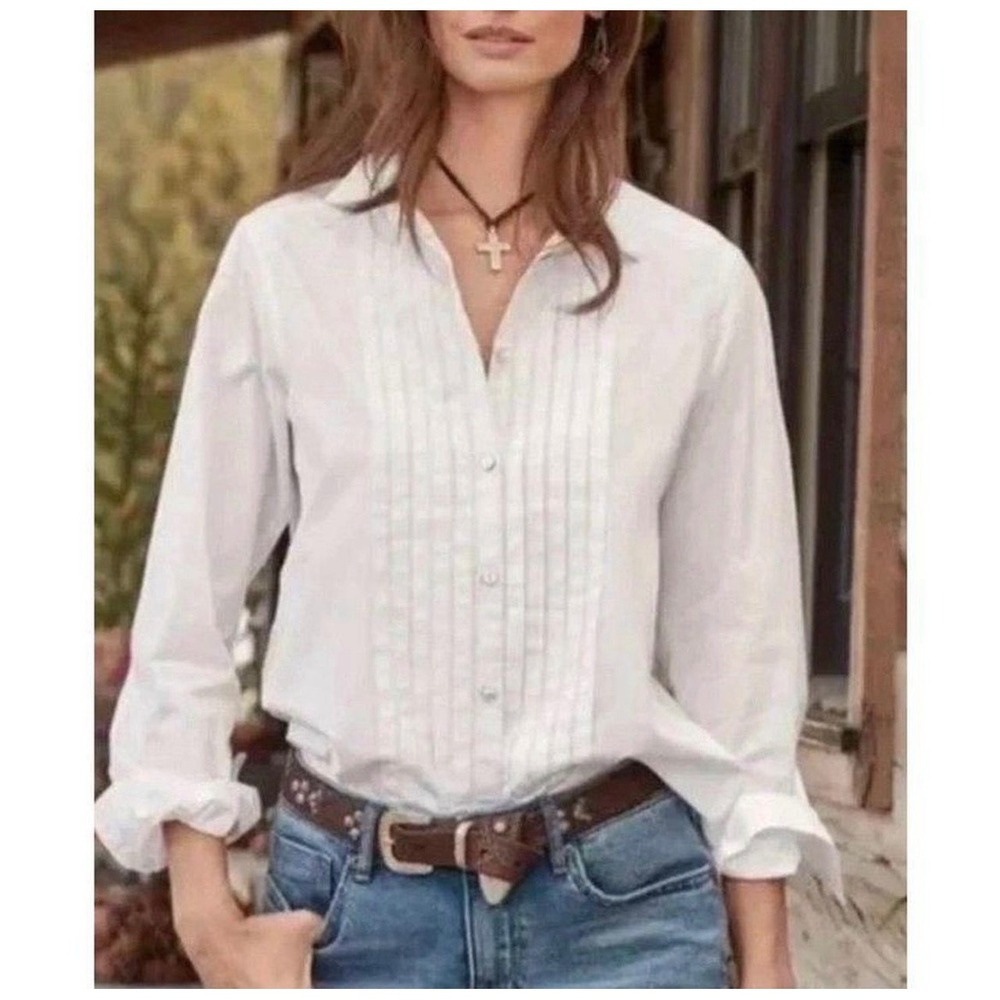 Sundance White Button-Down Pintuck Front Shirt